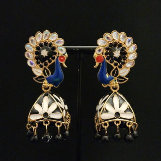 Piya Black Peacock Jhumka Earrings