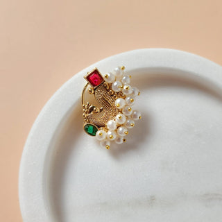 Priscilla Maharashtrian Multicolour Peacock Gold Nath (no piercing needed)
