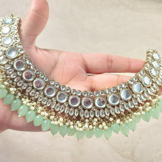 Rachel Light Green Kundan Necklace Set with Tikka and Passa