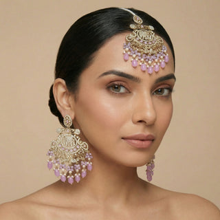 Radhika Light Purple Polki Tikka Set