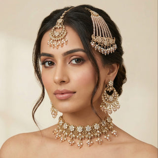 Raha Gold Choker Necklace Set with Tikka & Passa