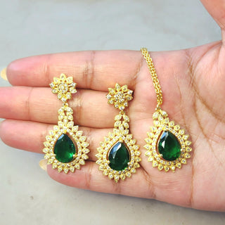 Ramona Green Gold Finish Diamond Simulant Necklace Set