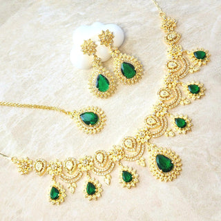 Ramona Green Gold Finish Diamond Simulant Necklace Set