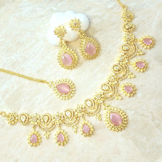 Ramona Pink Gold Finish Diamond Simulant Necklace Set