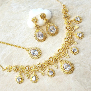 Ramona White Gold Finish Diamond Simulant Necklace Set