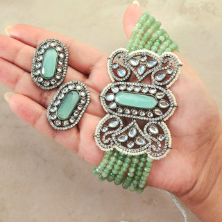 Raven Green Kundan Choker Necklace Set