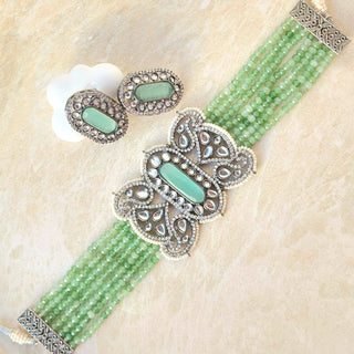 Raven Green Kundan Choker Necklace Set