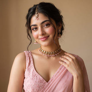 Raya Light Pink Polki Choker Necklace Set