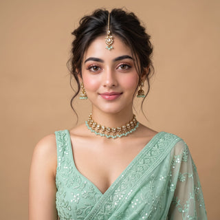 Raya Mint Green Polki Choker Necklace Set