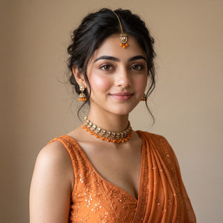 Raya Orange Polki Choker Necklace Set