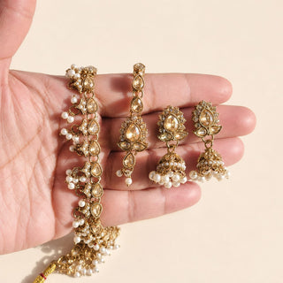 Raya White Polki Mini Jhumka Necklace Set with Tikka