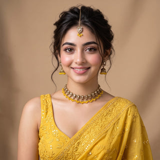Raya Yellow Polki Choker Necklace Set