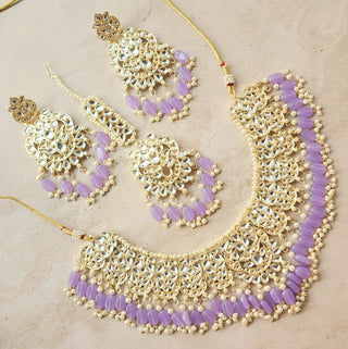 Rebecca Lavender Purple Kundan Necklace Set with Tikka