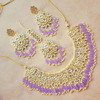 Rebecca Lavender Purple Kundan Necklace Set with Tikka