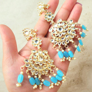 Becca Light Blue Kundan Necklace Set with Tikka