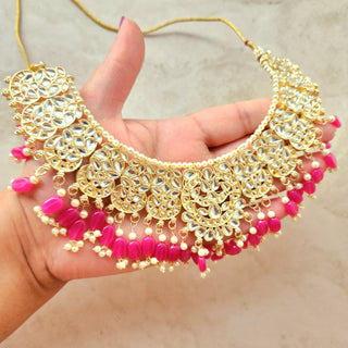 Rebecca Pink Kundan Necklace Set with Tikka