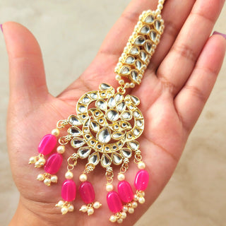 Rebecca Pink Kundan Necklace Set with Tikka