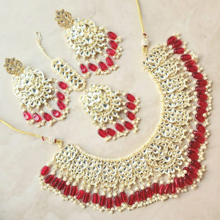 Rebecca Red Kundan Necklace Set with Tikka