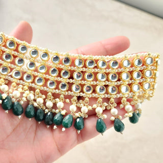 Rhea Green Kundan Choker Necklace Set with Tikka