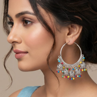 Rheya Multicolour German Silver Bali Jhumki Earrings