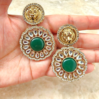 Ria Sabyasachi Inspired Green Kundan Earrings