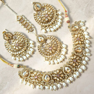 Rosalee White Polki Necklace Set with Tikka