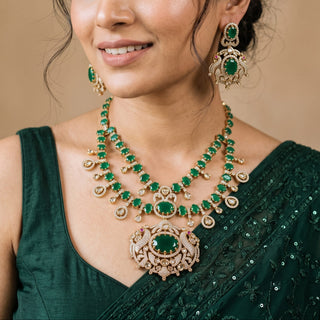 Rosalind Dark Green CZ Diamond Simulant Necklace Set
