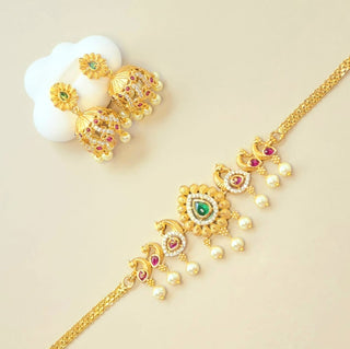 Roxy Multicolour Diamond Simulant Kemp Choker Necklace Set