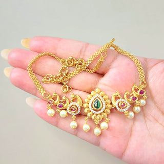 Roxy Multicolour Diamond Simulant Kemp Choker Necklace Set