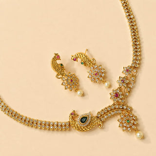 Roxy Multicolour Peacock CZ Diamond Simulant Kemp Necklace Set