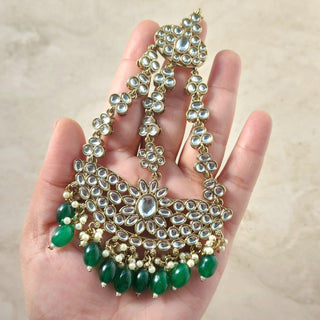 Ryleigh Green Kundan Necklace Set with Tikka and Passa