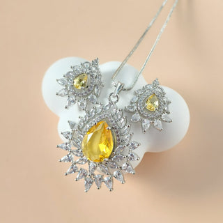 Sadie Yellow CZ Diamond Simulant Pendant Set (Chain included)