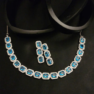 Samantha Light Blue CZ Diamond Simulant Necklace Set