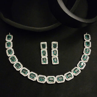 Samantha Sea Green CZ Diamond Simulant Necklace Set