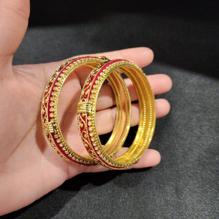 Sara Red Gold Bangles (Pair) (2.6, 2.8)
