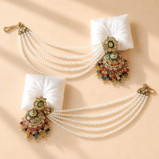 Sasha Multicolour Jhumka Baahubali Polki Earrings (with Detachable Hair Chains)