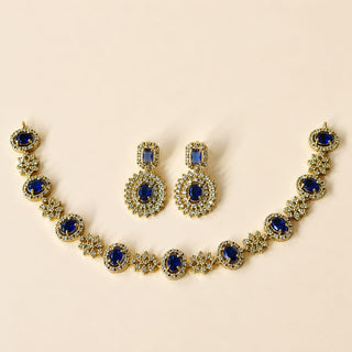 Selena Blue CZ Diamond Simulant Victorian Gold Necklace Set