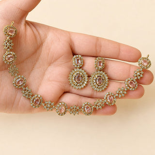 Selena Clear White CZ Diamond Simulant Victorian Gold Necklace Set