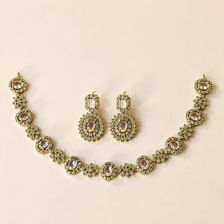 Selena Clear White CZ Diamond Simulant Victorian Gold Necklace Set