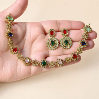 Selena Multicolour CZ Diamond Simulant Victorian Gold Necklace Set