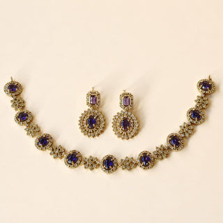 Selena Purple CZ Diamond Simulant Victorian Gold Necklace Set