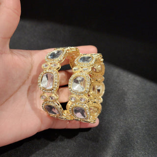 Shelby White Kundan Kada Bangles (Pair) (2.4, 2.6, 2.8)