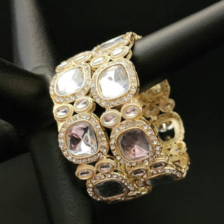 Shelby White Kundan Kada Bangles (Pair) (2.4, 2.6, 2.8)