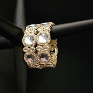 Shelby White Kundan Kada Bangles (Pair) (2.4, 2.6, 2.8)