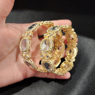 Shelby White Kundan Kada Bangles (Pair) (2.4, 2.6, 2.8)