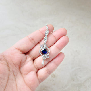 Shraddha Blue American Diamond Bali Jhumki Tikka Set with Ring