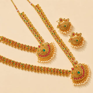 Sienna Kemp Multicolour Long and Short Peacock Necklace Set