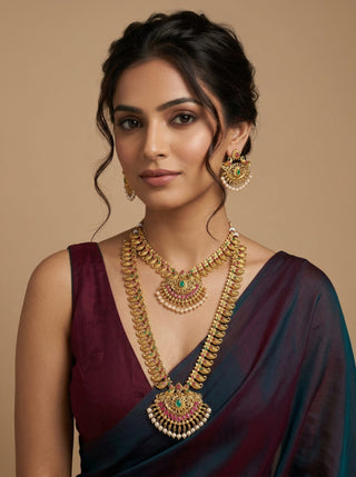 Sienna Kemp Multicolour Long and Short Peacock Necklace Set