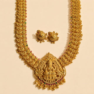 Sienna Kemp Multicolour Temple Jhumka Long Necklace Set