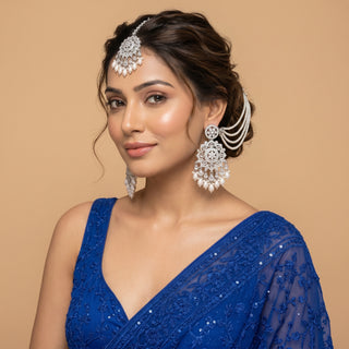 Elsa Silver Baahubali Polki Tikka Set (with Detachable Hair Chain)